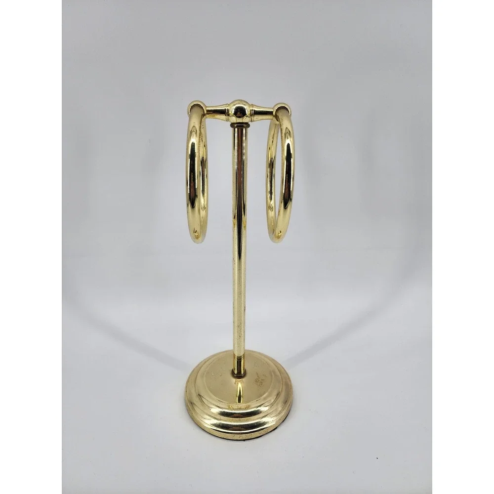Vintage Gold Brass Countertop Guest Towel‎ Holder Stand Double Ring Vanity Decor
